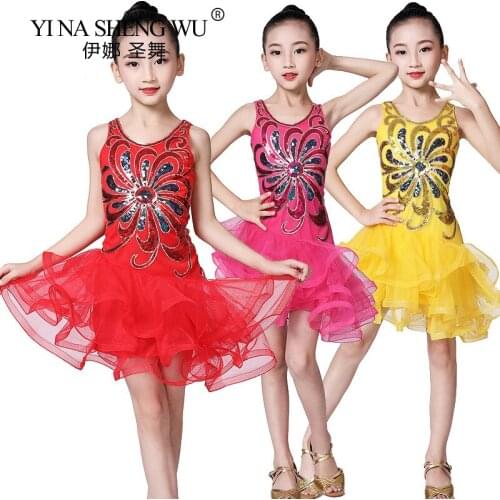 Children Professional Latin Dance Sequins Dress for Girls Ballroom Dance Performance Competition Dresses Latin Dance Costumes