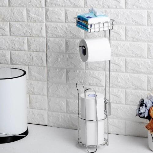 Stainless Steel Toilet Paper Roll Stand Holder Bathroom Paper Holder with Storage Shelf for Cell, Mobile Phone Freestanding