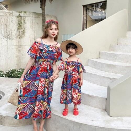 Casual Mom Big Sister Little Sister Baby Girl Clothes Korean Mommy and Daughter Girl Ruffles Floral Dress Elegant Flower Outfit