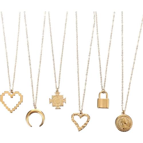 Trendy stainless real gold Plated necklaceeye Heart cross necklaces moon pendent necklace pendent necklace Short necklaces