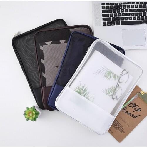 Transparent Visual File Bag Portable Grid Business Document Storage Zipper Pocket Office Organizer Supplies Tools Accessories