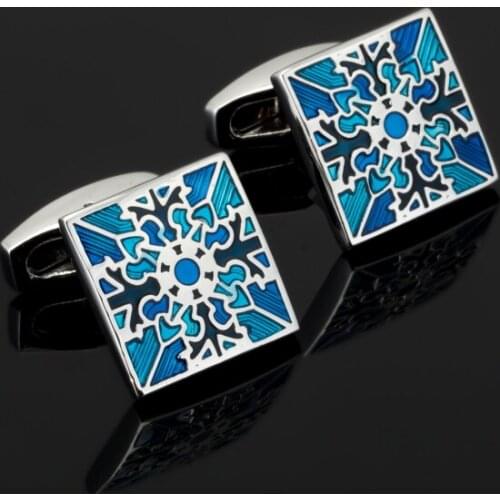 Luxury Men Sea blue pattern Cufflinks High Quality Lawyer Groom Wedding Cufflinks For Mens Shirt Cuff Links Silvery Para Camisas