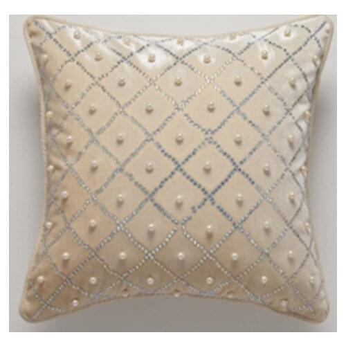 Solid Beige Luxury Handmade Crystal Diamond Pearl Fashion Art Decorative Car Sofa Home Pillow Case Cushion Cover Throw Sham