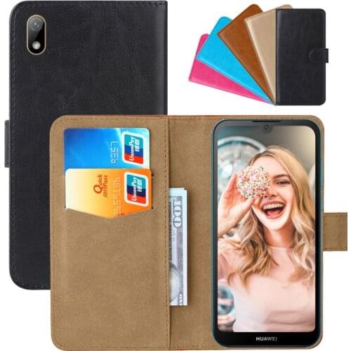 Luxury Wallet Case For Huawei Y5 2019 PU Leather Retro Flip Cover Magnetic Fashion Cases Strap