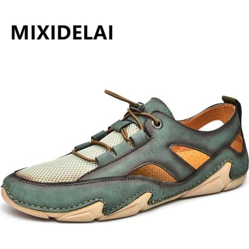 Summer Comfortable Men Sandals High-Quality Mesh Breathable Outdoor Sandals Fashion Mens Shoes Handmade Flat Shoes Big Size 48