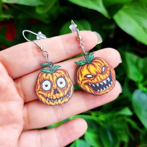 Halloween Pumpkin Skull Resin Earrings Women Hallowmas Costume Cosplay Scary Skeleton Drop Earring Party