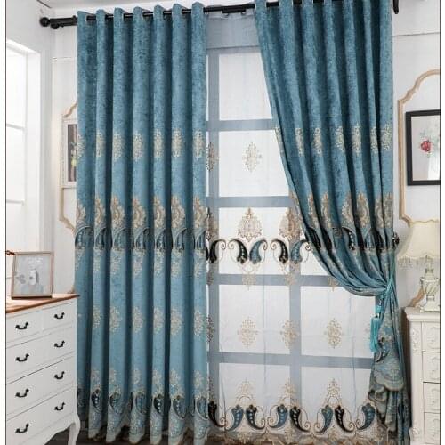 European Style Chenille Water-soluble Embroidered Curtains for Living Room Bedroom Suitable Curtain Small Pepper Home Decoration