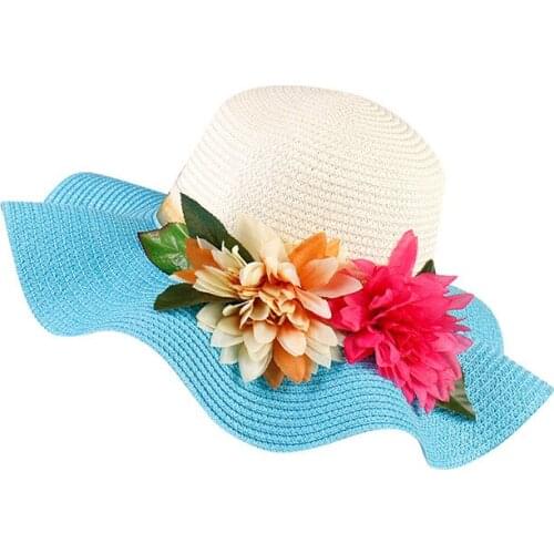 Women Hat Lady Wide Large Brim Floppy Summer Beach Sun Straw Hat Cap with flower