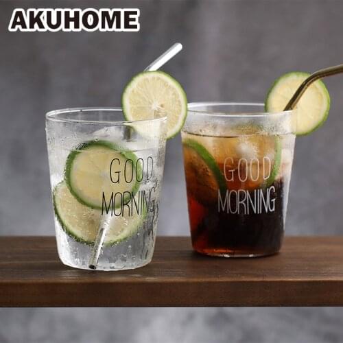 Glass Good Morning Black White Creative milk breakfast cup Heat-resistant Drinkware