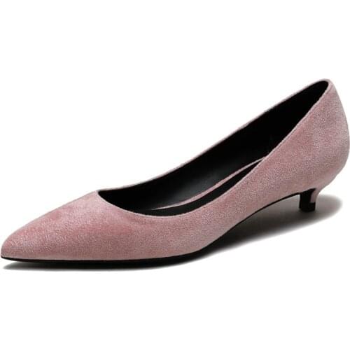 Spring Summer Red Party Wedding Pumps 3cm Heels Grey Blue Pink Black Low Heel Women Office Comfort Evening Suede Shoes M0025