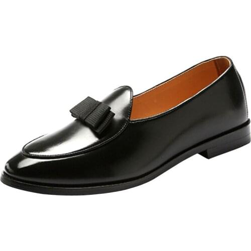 Size 37-48 Mens Dress Shoes Loafers With Bow Tie Men Wedding Shoe Brand Luxury Pointed Toe Leather Party Formal Shoes for Men