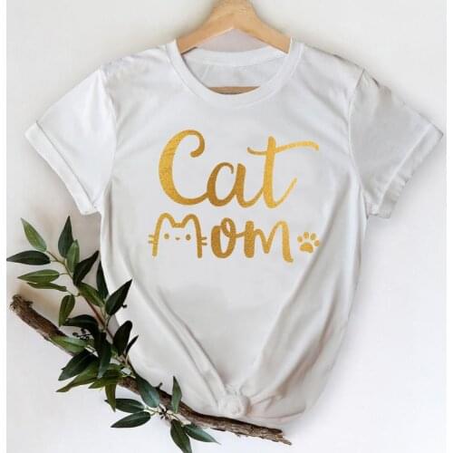 T-shirts Women 2021 Cat Letter Mom Style Casual 90s Fashion Trend Clothes Graphic Tshirt Top Lady Print Female Tee T-Shirt