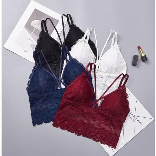 Women Sexy V-Neck None Closure Lace hem,stylish and sexy,well-structured triangle cup and lace long rope Lady Padded Bralette