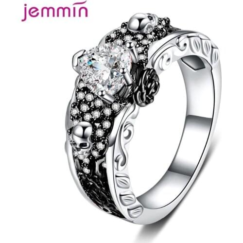 Boutique Women Men Gothic Punk Style Skull Rings Skeleton Heart CZ Crystal 925 Sterling Silver Finger Ring Hip Hop Jewelry