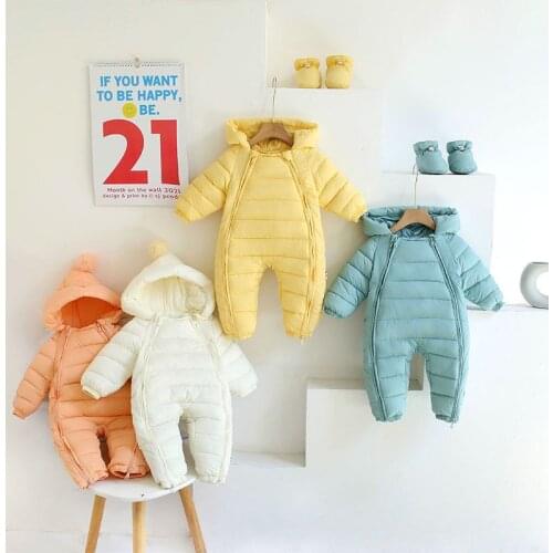 Newborn Baby Winter Down Jacket Rompers Hooded Plus Velvet Warm Jumpsuit Toddler Clothes Boy Girl Snowsuit Infant Overalls Coat