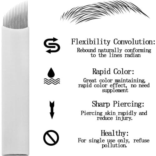 Eyebrow Microblading Needles 10Pcs 17Pin Lip Eyeliner 3D Embroidery Permanent Makeup Blades for Tattoo Manual Machine Pen Inks
