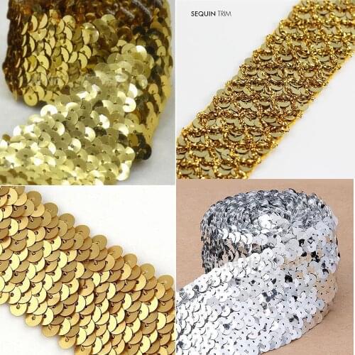 20yard Craft Gold 8 Row Sequin Elastic Trim Braided Trim Bead Trim Decorated Lace Ribbon Trim For Wedding Dress Clothes t360