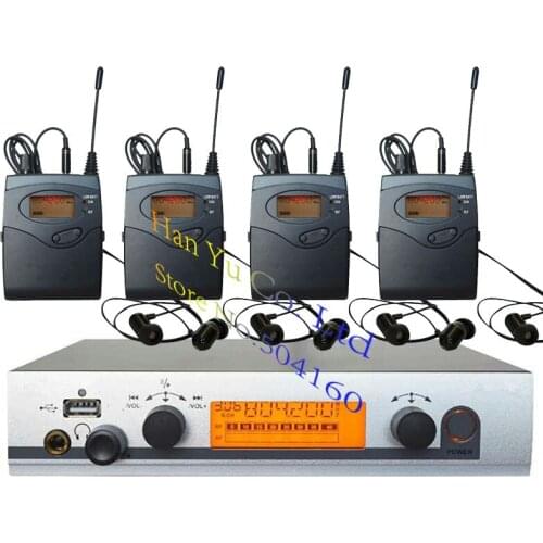 4 Receivers Pro ear monitors wireless Feedback System with in-ear headphone for Stage Performance Club Bar TV station Monitoring