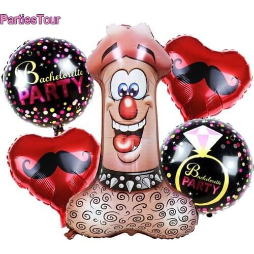 5X Bachelorette Party Decor Foil Ballons Big Willy Shape Balloon and Bachelorette Party Ballons set Hen Night Penis Boobs Ballon