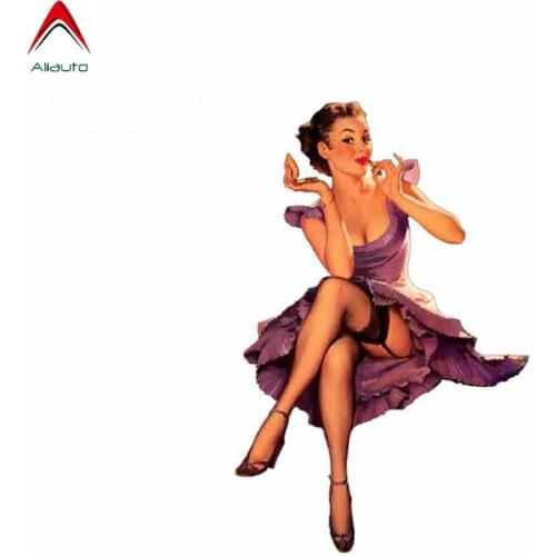 Aliauto Retro Elegant Woman Car Sticker Pin Up Girl RC Airplane Automobiles Motorcycle Decoration Waterproof PVC Decal,13cm*9cm