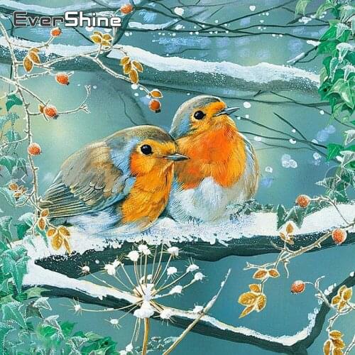 EverShine Full Square Drill Diamond Painting Animals Diamond Embroidery Winter Bird Needlework Picture Of Rhinestones Wall Art