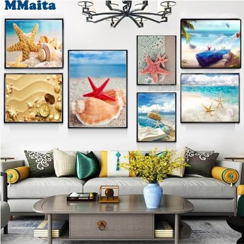 Diamond Painting Beach Starfish Conch Landscape 5D DIY full Drill embroidery Rhinestone Cross Stitch Home art Wall Decor GG5570