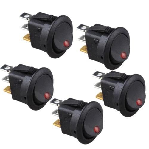 5 X Car Boat Round Dot Red LED Rocker Indicator Switch 3 Pin ON/OFF 12V DC Sales