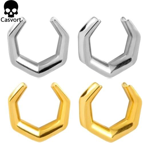 Casvort 2 PCS 2021 New Opening Saddle Tunnels Plugs Gauges Earrings 316L Stainless Steel Gauge Body Piercing Jewelry