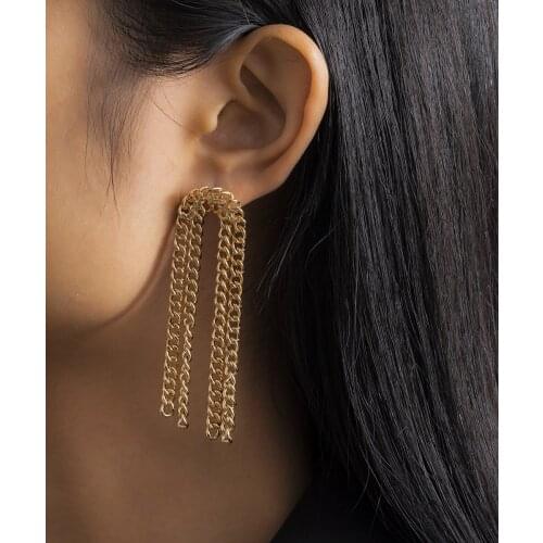 European and American simple jewelry with simple tassel chain punk temperament metal exaggerated earrings for women wholsale