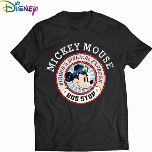 Disney mens clothing couple fashion Mickey mouse cartoon letter printing O-neck short-sleeved cute mouse womens loose T-shirt