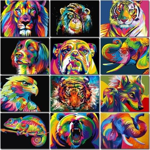 GATYZTORY Colorful Animals DIY Painting By Numbers HandPainted Oil Painting Canvas Colouring Fun Artwork Home Decor Unique Gift