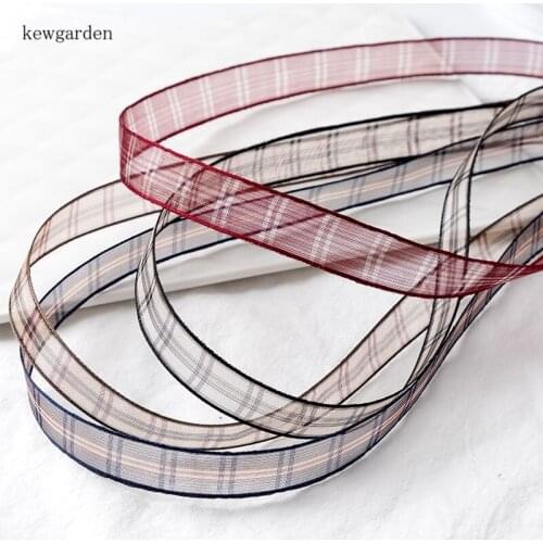 Kewgarden Plaid Organza Ribbon 16mm 25mm 1" Handmade Tape Packing Gauze Webbing DIY Brooch Earrings Hair Accessories 8 Yards