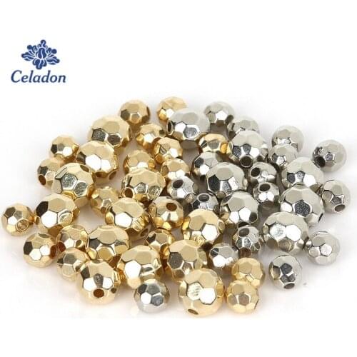 100-300pcs/lot 6/8mm Rhodium/Gold Color Round Plastic Beads Crafts with Big Hole CCB (Not Metal) for DIY Jewelry Findings