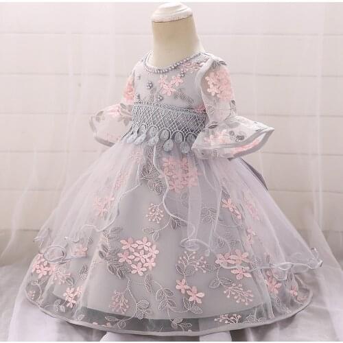 0-24M Princess Toddler Baby Girls Sweet Dress Floral Print Lace Flare Sleeve Ankle Length Tutu Dress