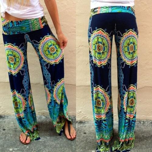 Summer New Fashion Floral Casual Wide Long Pants High Waist Palazzo Trousers Boho Bohemia Plus Size Woman Wide Leg Pants