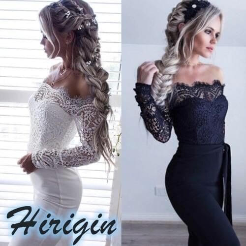 Summer Jumpsuits Womens Sexy Solid Lace Off Shoulder Slash Neck Jumpsuit Slim High Waist Straight Long Pants