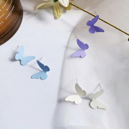 Cute Romantic Butterfly Stud Earrings for Women Children Asymmetry Metal Geometric Lace Lovey Color Fashion Jewelry