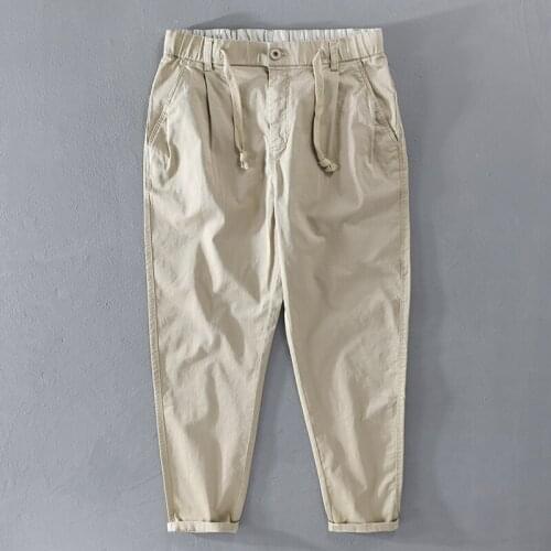 2021 Suehaiwes brand cotton pants men Italy ankle-length stretch loose waist trousers for men comfortable mens clothing spodnie