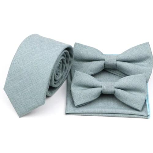 Mens Soft Tie Bowtie PocketSquare Set Solid Color Accessories Men Narrow Bamboo Fiber Necktie Butterfly Handkerchief 4 Pcs Lots