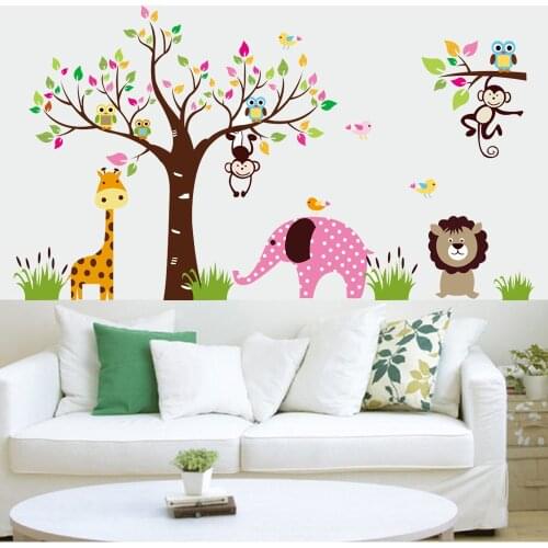 Wild Animals Wall Stickers For Kids Room Home Decoration Background Plane Cartoon Mural Door Pvc Wallpaper Rushed Sale