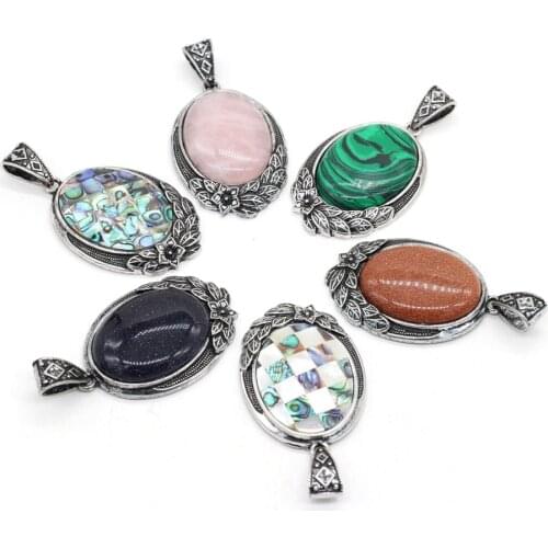 Natural Stone Rose Quartzs Lapis Lazuli Pendant Vintage White Shell Abalone Shell Charms for Jewelry Making DIY Necklace 40x60mm