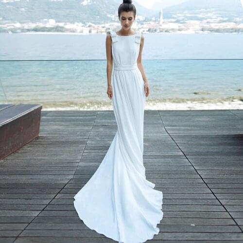 New Arrivals White Satin Bow Sheath Wedding Dress China Shop Online Vestido Novia Sexy Backless Simple Bridal Gowns