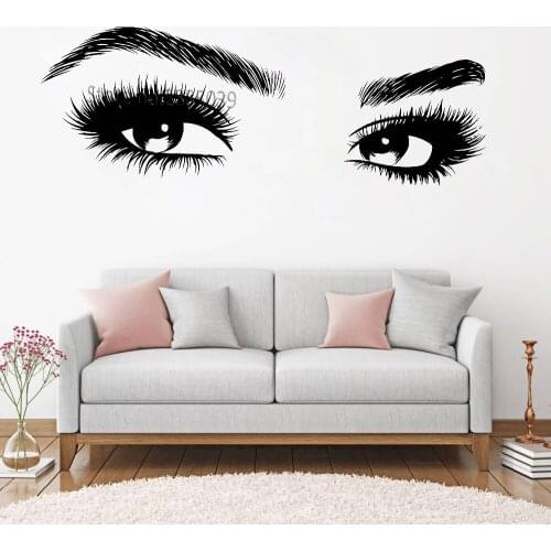 New Arrivals Big Eye Eyelashes Wall Stickers Beautiful Girls Eyes Decals Art Vinyl Home Decor Beauty Salon Style Decal Hot LC464