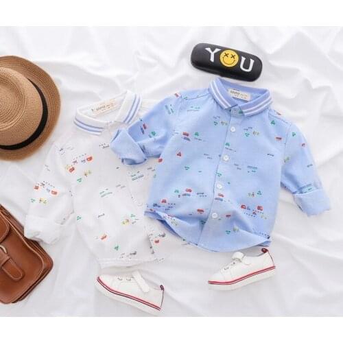 2018 Autumn Kids Boy Blouse Cotton Cartoon Car Printed Shirt For Baby Boys Girls Long Sleeve Tops Shirts Fashion Clothes 2-8T