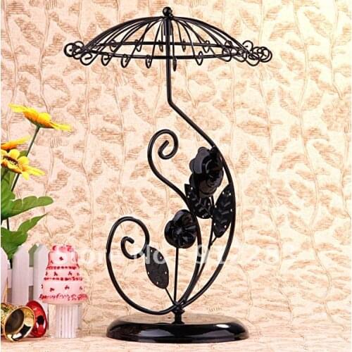 De Bijoux 34*21cm Black Metal Rose Umbrella Necklace Display Stand,Fashion Jewelry Displays
