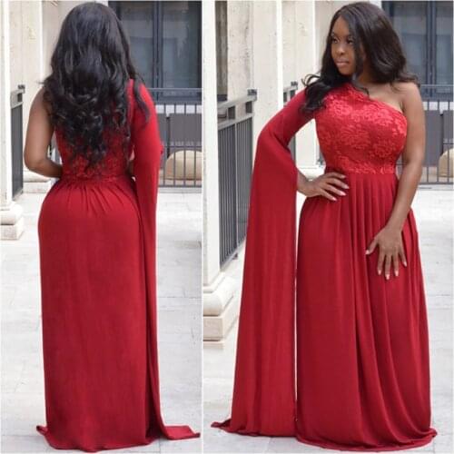 Eightale Dubai Evening Dress One Shoulder Appliques Floor Length Red Sexy Muslim Arabic Prom Dress Party Gown robe de soire