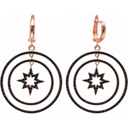 Floating dangling round circle north star charm drop earring Rose gold color geometric black cz circle luxury woomen jewelry