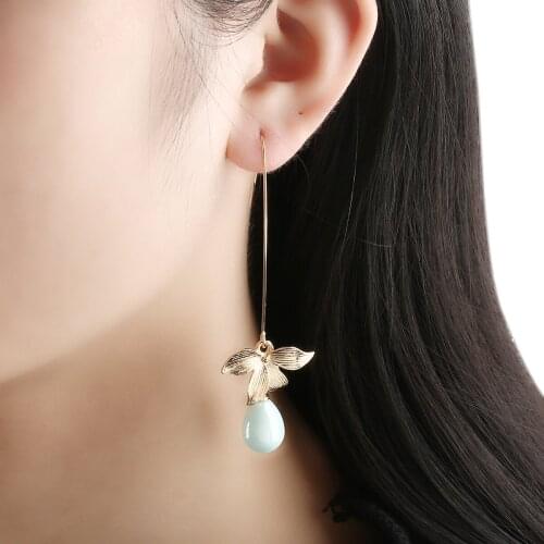 Luxury Orchid Flower Hook Earring Shellhard Simulated Pearl Long Dangle Earrings For Wedding Bridal Party Vintage Leaf Jewelry