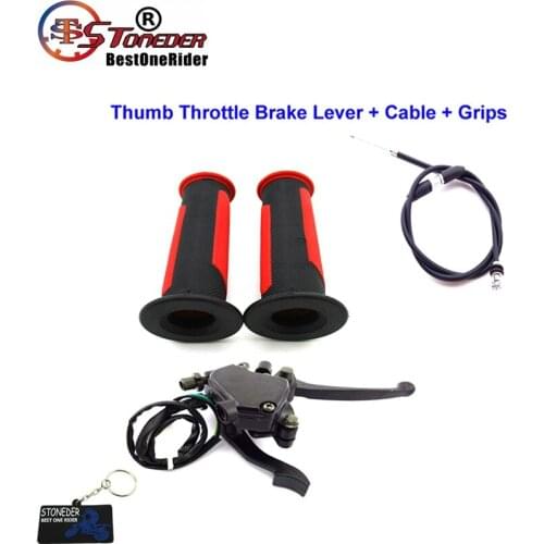 STONEDER Thumb Throttle Brake Lever + Durable Handle Grips + Throttle Cable For 50cc - 250cc Chinese ATV Quad 4 Wheeler