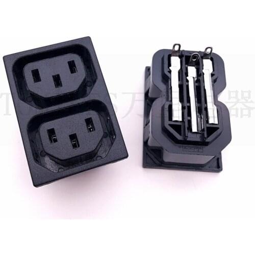 Chassis Female 3PIN Two In One IEC320 C13 C14 AC Inline Socket Plug Adapter Industrial Power Supply Output Outlet 10A/250V